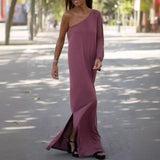One-Shoulder Minimalist Draped Maxi Dress