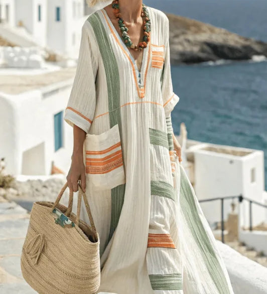 Striped Pocket Linen Resort Dress
