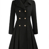 Sofia™ | Gold-Buttoned Double-Breasted Fit-and-Flare Coat