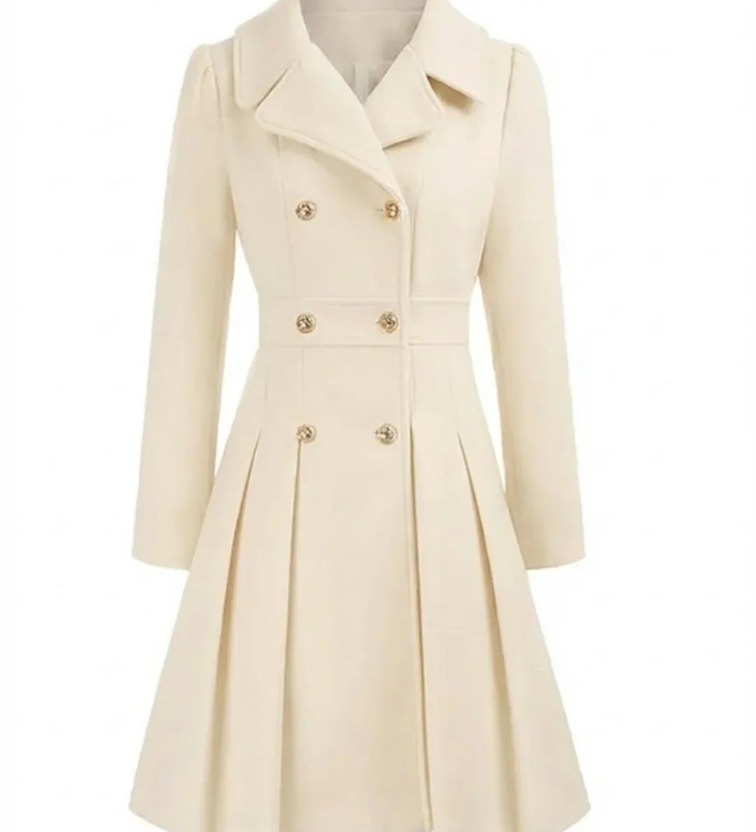 Sofia™ | Gold-Buttoned Double-Breasted Fit-and-Flare Coat