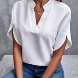 Notch Neck Tulip Sleeve Blouse
