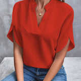 Notch Neck Tulip Sleeve Blouse