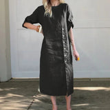 Classic Side-Buttons Midi Dress