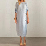 Classic Side-Buttons Midi Dress