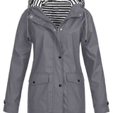 Zelda™ | Striped-Lined Drawstring Hooded Rain Parka Jacket