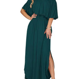 Elegant Off-The-Shoulder Floral Side-Slit Maxi Dress