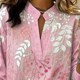 Blouse with Floral Print and Stand-Up Collar