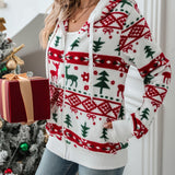 noelle™ | Festive Reindeer-Print Hooded Zip-Up Hoodie
