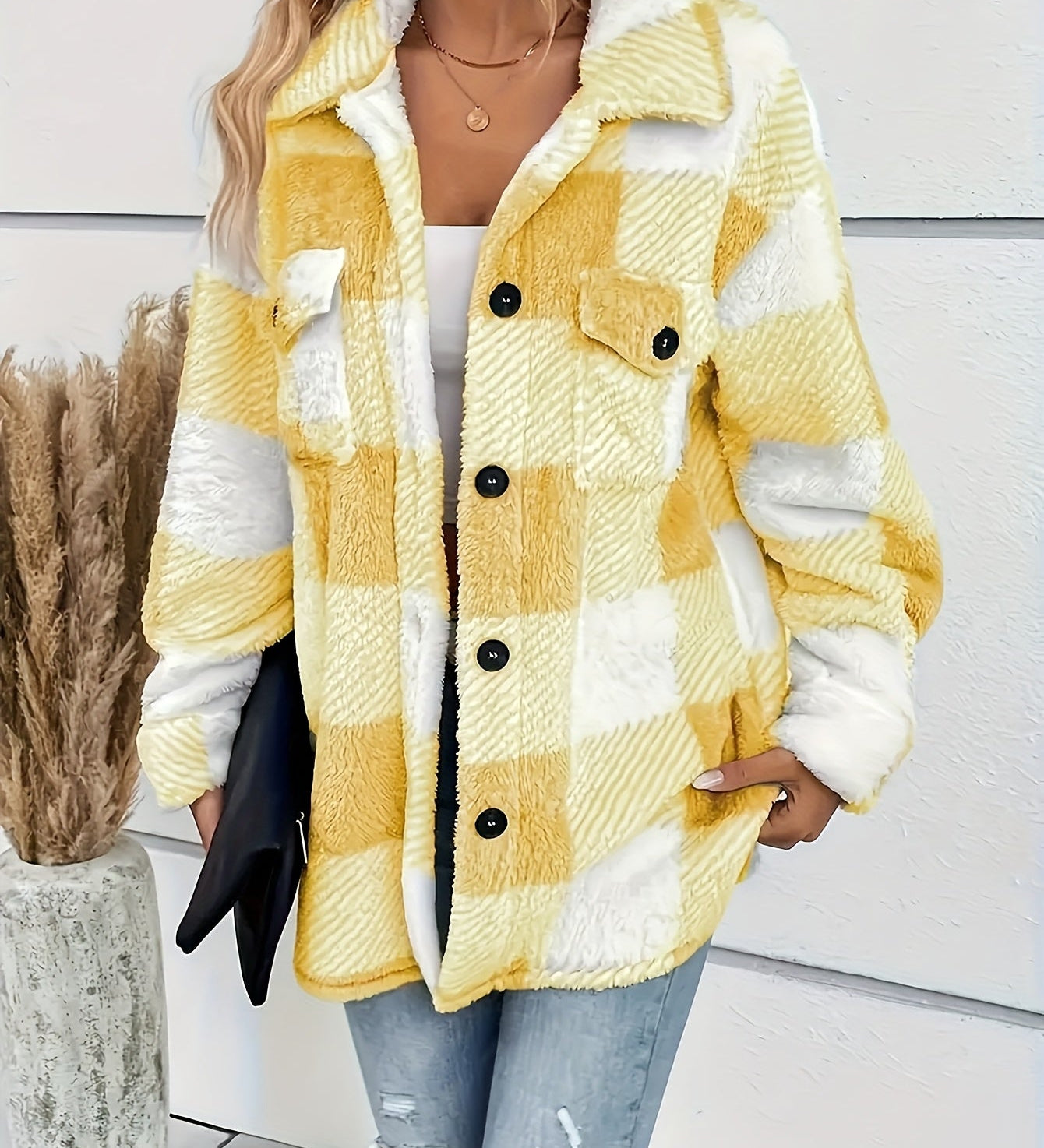 Lilou™ | Fleece Plaid Button-Up Shacket Jacket