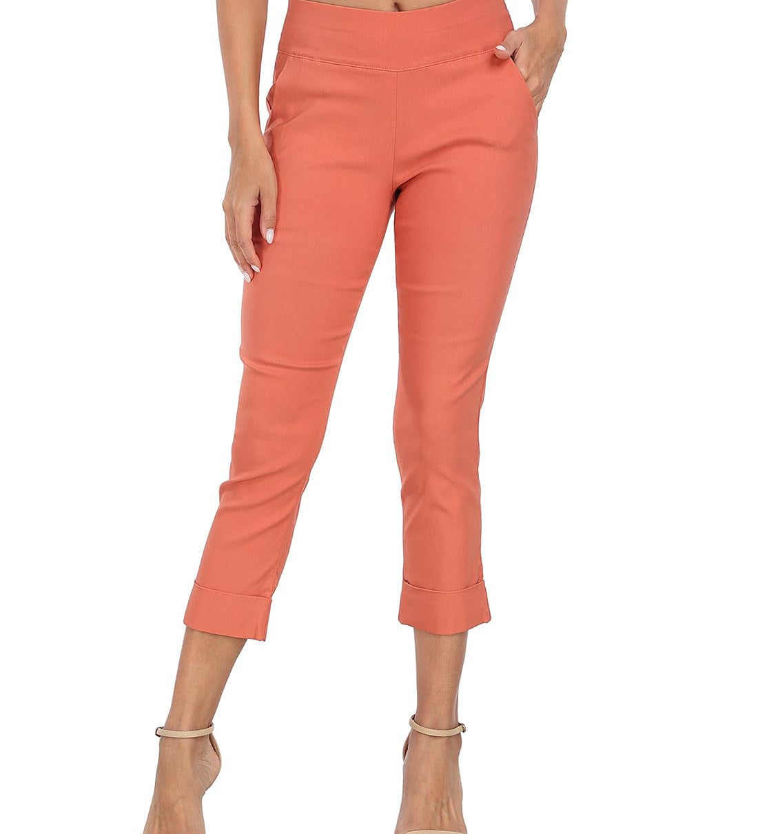 Cuffed-Hem High-Waist Tailored Cropped Pants