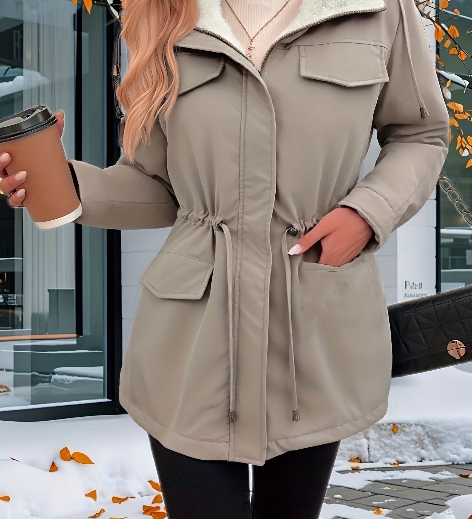 Vera™ | Sherpa-Lined Drawstring-Waist Parka Coat