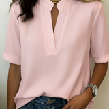 Split-Neck Elegant Chiffon Short-Sleeve Blouse