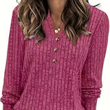 Wendy™ | Ribbed Knit Button-Front Henley Sweater