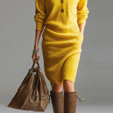 Rosetta™ | Ribbed Knit Button-Front Polo Sweater Dress