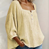 Solid Button-Neck Relaxed Blouse