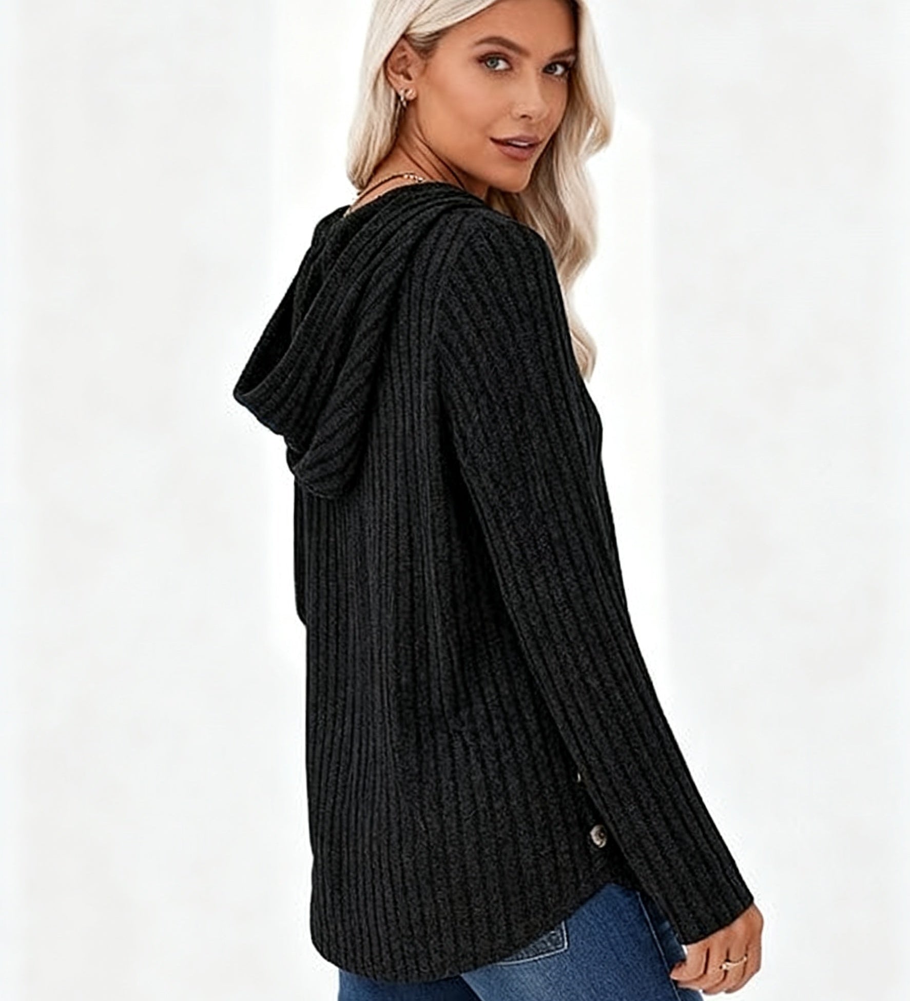 Victoria™ | Ribbed Knit Drawstring Hooded Sweater