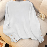 Vivian™ | Ribbed Knit Button-Cuff V-Neck Sweater