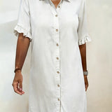 Ruffled Denim Button Dress