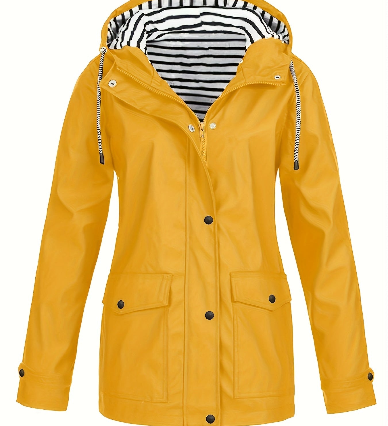 Zelda™ | Striped-Lined Drawstring Hooded Rain Parka Jacket