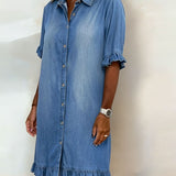Ruffled Denim Button Dress