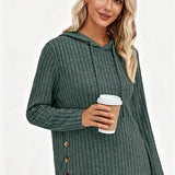 Victoria™ | Ribbed Knit Drawstring Hooded Sweater