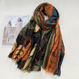 Tamara™ | Leaf-Print Multicolor Oblong Scarf Wrap