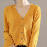 Solène™ | Button-Front Ribbed-Cuff V-Neck Cardigan Sweater