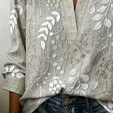 Blouse with Floral Print and Stand-Up Collar