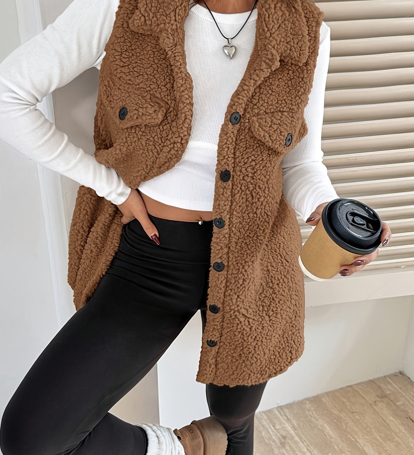 Ava™ | Sherpa Button-Front Longline Blazer