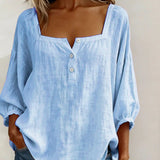 Solid Button-Neck Relaxed Blouse