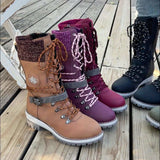 Cordelia™ | Knit-cuff buckle-strapped lace-up hiking boots