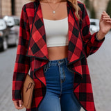 Yousra™ | Plaid Open-Front Waterfall Cardigan