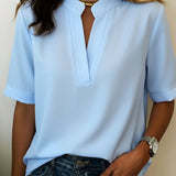 Split-Neck Elegant Chiffon Short-Sleeve Blouse