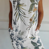 Breathable Tropical Print Side-Pocket Shift Dress