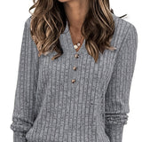 Wendy™ | Ribbed Knit Button-Front Henley Sweater