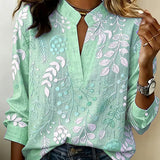 Blouse with Floral Print and Stand-Up Collar