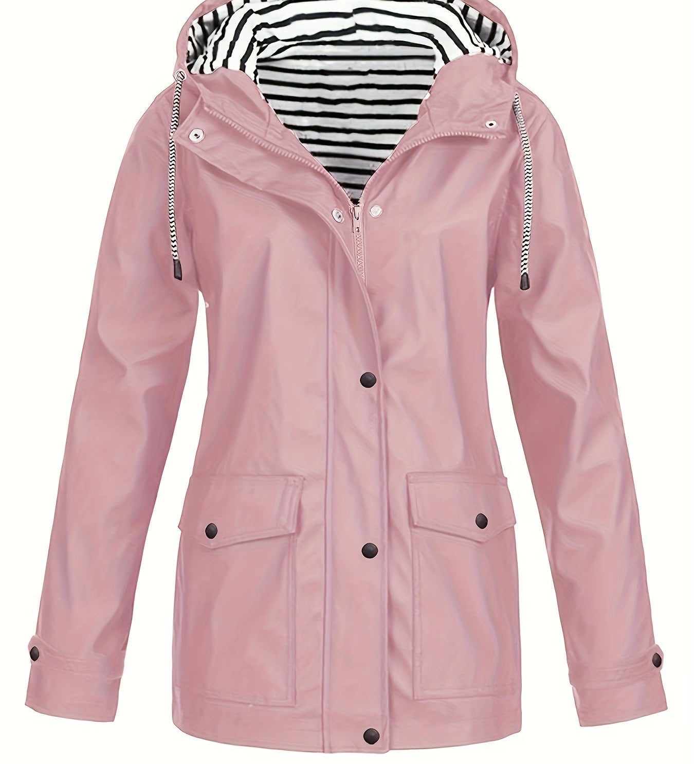 Zelda™ | Striped-Lined Drawstring Hooded Rain Parka Jacket