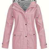 Zelda™ | Striped-Lined Drawstring Hooded Rain Parka Jacket