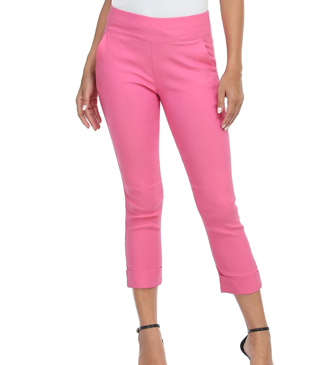 Cuffed-Hem High-Waist Tailored Cropped Pants