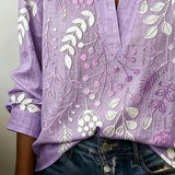 Blouse with Floral Print and Stand-Up Collar