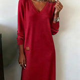 Lusia™ | V-neck long-sleeve sweatshirt dress