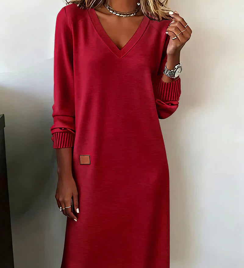 Lusia™ | V-neck long-sleeve sweatshirt dress
