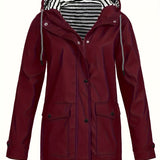 Zelda™ | Striped-Lined Drawstring Hooded Rain Parka Jacket