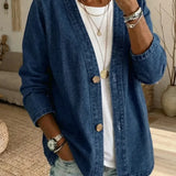 Button-Front Casual Oversized Denim Jacket