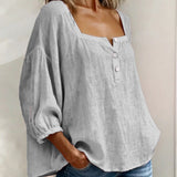 Solid Button-Neck Relaxed Blouse
