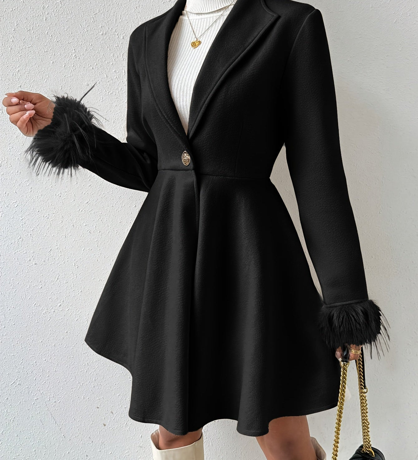 Stéphanie™ | Faux-Fur Cuff Fit-and-Flare Coat