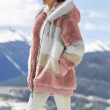 Oversized Color Block Fuzzy Hooded Jacket