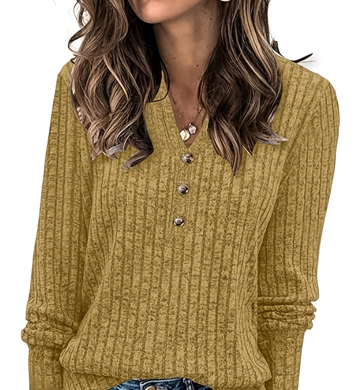 Wendy™ | Ribbed Knit Button-Front Henley Sweater