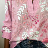 Blouse with Floral Print and Stand-Up Collar