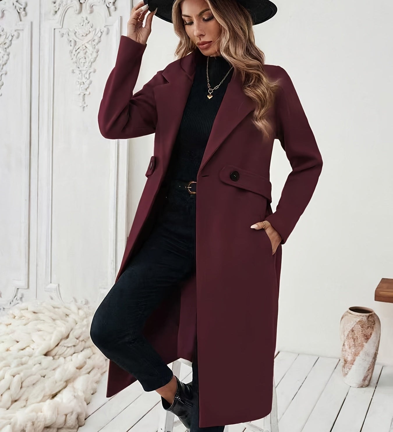 Mery™ | Notched-Lapel Button-Tab Tailored Coat